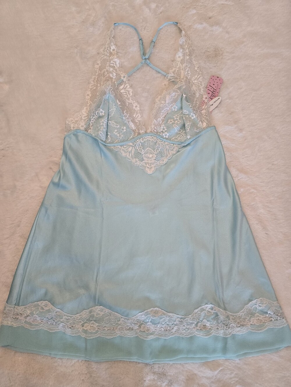 Jezebel Light Blue Lace-Trim Chemise With Adjustable Straps (NWT) - Picture 6 of 14
